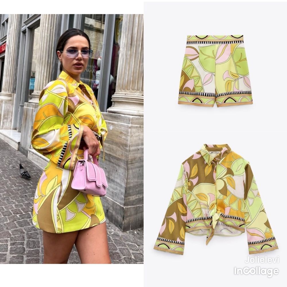 2 PCS ZARA PRINTED BLOUSE + SKORT